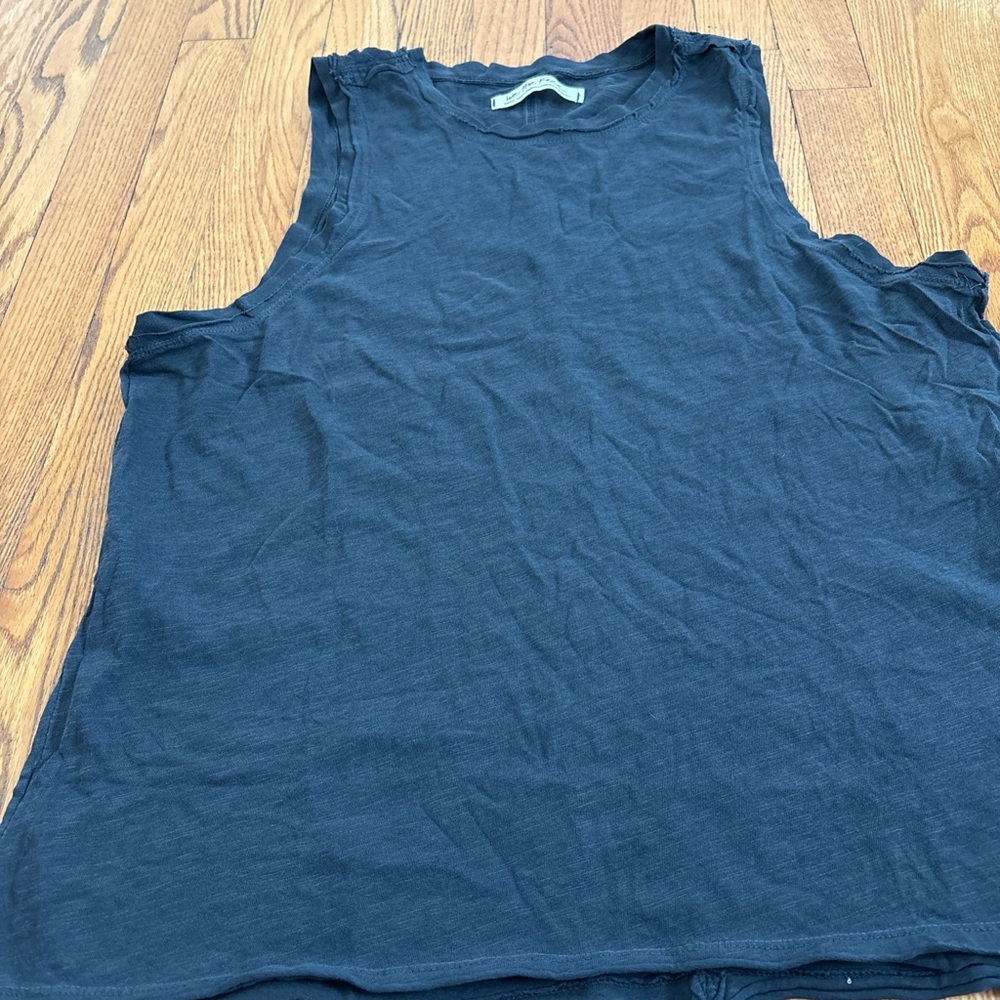 Free People Washed Black Sleeveless Tank Top with Side Slits - Picture 2 of 5